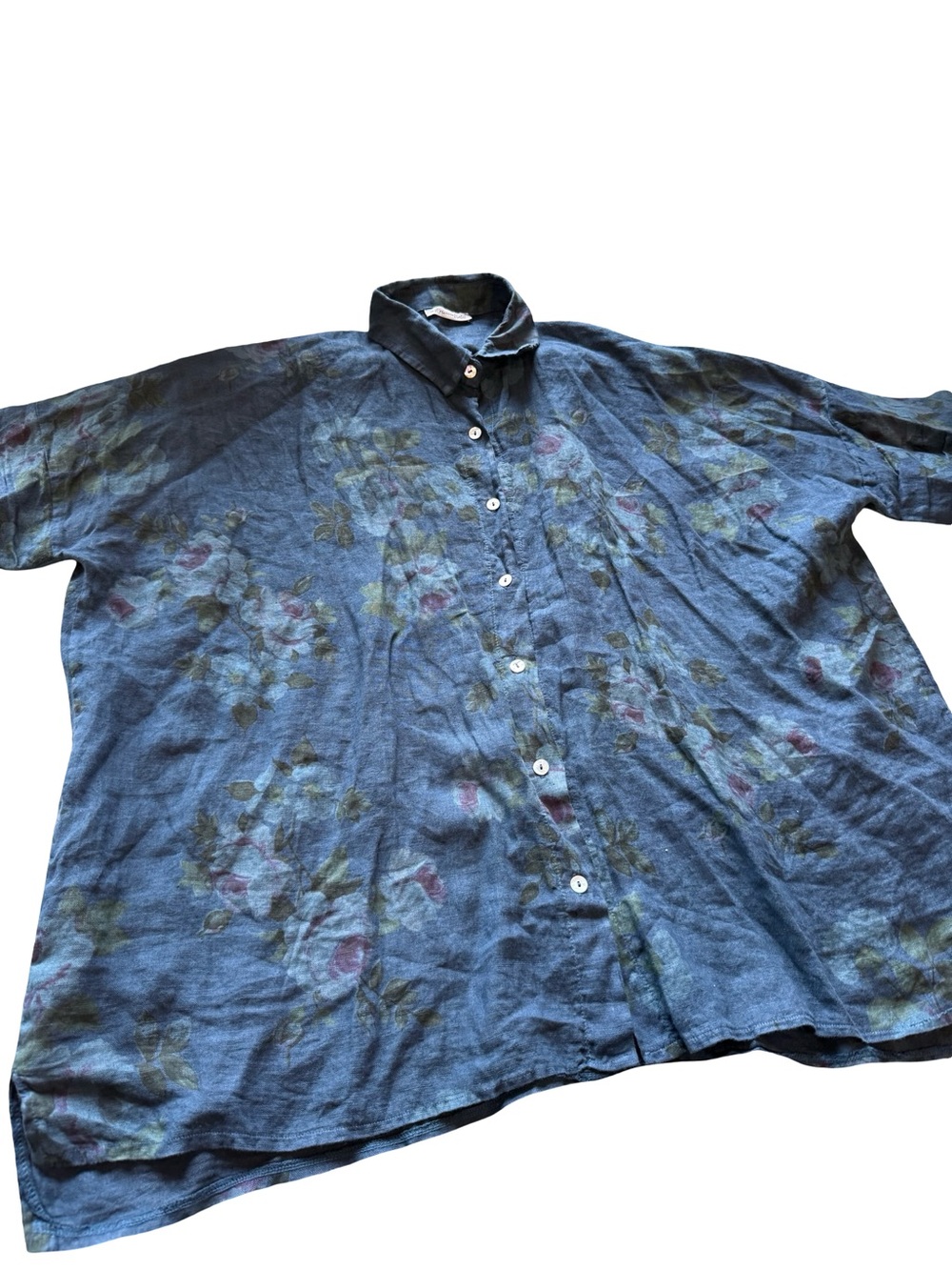 Miss Rose Sister Violet 100% Linen Floral Button Down Tunic One Size Oversized - Picture 8 of 8